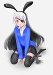  :o absurdres animal animal_ears between_legs black_legwear black_skirt blush bunny bunny_ears eyebrows_visible_through_hair eyepatch fake_animal_ears full_body grey_background hand_between_legs highres infinite_stratos laura_bodewig long_hair long_sleeves looking_at_viewer no_shoes open_mouth pikaso red_eyes shirt simple_background sitting skirt smile solo thighhighs wariza white_hair wing_collar 