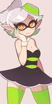  bare_shoulders breasts cephalopod clothing ear_piercing fangs female gloves gro-ggy hand_on_face hat humanoid inkling legwear looking_at_viewer marie_(splatoon) marine nintendo not_furry piercing simple_background smile solo splatoon squid stockings tentacle_hair tentacles video_games 