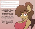  2017 anthro big_breasts breasts brown_eyes brown_hair cleavage clothed clothing dialogue english_text equine eyebrows eyelashes fan_character female georgia_lockheart hair horse huge_breasts looking_at_viewer mammal my_little_pony pony stunnerpony text tumblr 