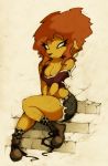  anthro breasts cleavage clothed clothing ear_piercing feline female lion looking_at_viewer mammal piercing sitting skimpy slit_pupils smutbunny solo 
