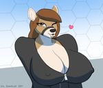  &lt;3 2017 anthro bedroom_eyes big_breasts bodysuit breasts brown_eyes brown_fur brown_hair cervine cleavage clothed clothing corporalbackrubs deer digital_media_(artwork) female fur hair half-closed_eyes half-length_portrait hi_res huge_breasts lips long_hair looking_at_viewer mammal multicolored_fur nipple_bulge one_eye_closed portrait seductive skinsuit smile solo tight_clothing two_tone_fur white_fur wink zipper 