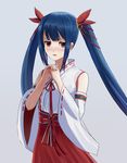  ???_(artist) blue_hair blush brown_eyes character_request copyright_request eyebrows_visible_through_hair highres japanese_clothes long_hair looking_at_viewer miko parted_lips solo twintails upper_body 