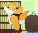  &lt;3 2015 alphys ambiguous_gender anthro being_watched butt clothing duo female human lab_coat looking_back mammal panties panty_shot protagonist_(undertale) reptile scalie somescrub undertale underwear video_games 