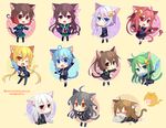  :d :o ahoge animal_ears black_hair blonde_hair blue_eyes blue_hair brown_eyes brown_hair cat_ears cat_tail chibi commentary_request crescent crescent_hair_ornament crescent_moon_pin fang fish fumizuki_(kantai_collection) glasses gradient_hair green_eyes green_hair hair_ornament hair_over_shoulder jacket kantai_collection kemonomimi_mode kikuzuki_(kantai_collection) kisaragi_(kantai_collection) kneehighs long_hair looking_at_viewer mikazuki_(kantai_collection) minazuki_(kantai_collection) mochizuki_(kantai_collection) mouse multicolored_hair multiple_girls mutsuki_(kantai_collection) nagasioo nagatsuki_(kantai_collection) neckerchief necktie one_eye_closed open_mouth orange_eyes pantyhose pink_hair pleated_skirt purple_eyes purple_hair red_eyes red_hair remodel_(kantai_collection) satsuki_(kantai_collection) school_uniform serafuku short_hair sidelocks skirt smile stuffed_animal stuffed_toy tail thighhighs twintails uzuki_(kantai_collection) v-shaped_eyebrows yayoi_(kantai_collection) yellow_eyes 