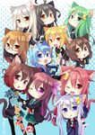  :3 :d :o ahoge animal_ears black_hair blonde_hair blue_eyes blue_hair blue_neckwear brown_eyes brown_hair cat_ears cat_tail chibi commentary_request cover cover_page crescent crescent_hair_ornament crescent_moon_pin doujin_cover dress fang fumizuki_(kantai_collection) glasses gradient_hair green_eyes green_hair hair_ornament hair_over_shoulder jacket kantai_collection kemonomimi_mode kikuzuki_(kantai_collection) kisaragi_(kantai_collection) kneehighs long_hair looking_at_viewer mikazuki_(kantai_collection) minazuki_(kantai_collection) mochizuki_(kantai_collection) multicolored_hair multiple_girls mutsuki_(kantai_collection) nagasioo nagatsuki_(kantai_collection) neckerchief necktie one_eye_closed open_mouth orange_eyes pantyhose pink_hair pleated_skirt purple_eyes purple_hair red_eyes red_hair red_neckwear remodel_(kantai_collection) satsuki_(kantai_collection) school_uniform serafuku short_hair sidelocks skirt smile tail thighhighs twintails uzuki_(kantai_collection) v-shaped_eyebrows white_neckwear yayoi_(kantai_collection) yellow_eyes yellow_neckwear 