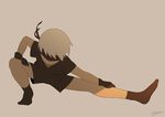  artist_name blindfold full_body gloves male_focus nier_(series) nier_automata no_shoes noeyebrow_(mauve) shorts simple_background socks solo stretch yorha_no._9_type_s 