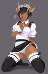  &lt;3 anthro antlers cervine clothed clothing deer female horn iwbitu kneeling looking_at_viewer maid_uniform mammal solo thick_thighs uniform 