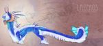  blue_fur dragon eastern_dragon foxiful fur hair horn model_sheet ridged_horn simple_background solo standing white_hair 