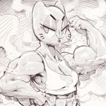  2017 abs anthro biceps breasts cartoon_network cat clothed clothing feline female fur half-closed_eyes looking_at_viewer mammal monochrome mother muscular nicole_watterson parent seductive simple_background sixpack solo standing sunibee sweat tagme the_amazing_world_of_gumball whiskers white_background 