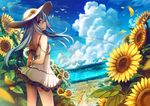  alternate_costume blue_eyes cloud cloudy_sky day dress flower hat hibiki_(kantai_collection) kantai_collection long_hair petals rainbow silver_hair sky sleeveless sleeveless_dress solo standing sun_hat sunflower verniy_(kantai_collection) white_dress white_hat yuuki_yuu 