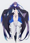  absurdly_long_hair armor armored_boots bangs black_coat blue_ribbon boots closed_mouth coat crotch_plate eyebrows_visible_through_hair fate/extra fate/extra_ccc fate_(series) full_body grey_background hair_ribbon hips juliet_sleeves long_hair long_sleeves looking_at_viewer meltlilith navel open_clothes open_coat puffy_sleeves purple_hair ribbon simple_background sleeves_past_wrists sohin solo standing thighhighs thighs very_long_hair 