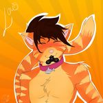  2017 ^w^ anthro blush cat collar digital_media_(artwork) dunke_uller eyes_closed feline fidget_spinner fur girly hair louis_softpaw male mammal multicolored_fur simple_background smile solo 