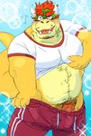  anthro belly blush body_hair bowser clothed clothing loneliest_bara male mario_bros nintendo overweight overweight_male penis slightly_chubby video_games 