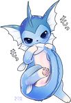  2017 :3 alpha_channel bite blue_body cute eeveelution female feral hi_res japanese_text looking_at_viewer mammal markings nintendo nude pawpads paws pok&eacute;mon rag._(artist) simple_background socks_(marking) solo tail_biting text transparent_background vaporeon video_games white_belly 