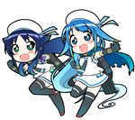  :d adapted_costume alternate_costume black_gloves black_hair black_legwear blue_eyes blue_hair blush_stickers cape chibi elbow_gloves fang gloves gradient_hair green_eyes hair_flaps hat kantai_collection long_hair looking_at_viewer low_twintails multicolored_hair multiple_girls open_mouth sailor_hat samidare_(kantai_collection) school_uniform serafuku smile suzukaze_(kantai_collection) thighhighs twintails v-shaped_eyebrows yokoshima_(euphoria) zettai_ryouiki 