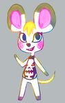  2014 animal_crossing anthro bella_(animal_crossing) big_ears black_clothing black_fur black_nose black_shirt bottomless buckteeth clothed clothing digital_media_(artwork) dipstick_ears eyelashes female freckles fur mammal mouse nintendo rodent rowan_(artist) shirt skinny_tail skull smile solo standing teeth video_games white_tail 