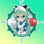  alternate_costume anchor_symbol blue_eyes chibi commentary_request compass green_hair hair_between_eyes hair_ornament hair_ribbon hairclip hat holding kantai_collection long_hair looking_at_viewer neko_danshaku nurse nurse_cap ribbon solo thermometer translated triangle_mouth yamakaze_(kantai_collection) 