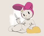  2017 4_fingers anthro digital_media_(artwork) female flower fridge_(artist) fur hood knife lagomorph lying mammal my_melody nipples nude on_side plant please_my_melody pose rabbit simple_background smile solo white_background white_fur 