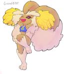  1girl absurdres animal_ears armpits arms_up artist_name bare_shoulders black_sclera blue_shirt bottomless bunny_ears bunny_tail cheerleader crombie crop_top dated feet full_body furry heart leg_lift looking_up lopunny no_humans open_mouth paws pokemon pokemon_(creature) pokemon_dppt pom_poms purple_eyes shirt signature simple_background sleeveless sleeveless_shirt smile solo standing standing_on_one_leg tail teeth text tongue white_background 
