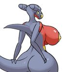  anthro anthrofied big_breasts big_butt breasts butt female garchomp huge_breasts looking_back nintendo pcred566 pok&eacute;mon simple_background smile solo video_games white_background 
