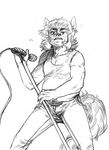  2017 anthro belly belt biped canine clothed clothing fluffy fluffy_tail front_view fur greyscale hair hi_res holding_object humanoid_hands hwi-jeong_(ryonggay) jeans kemono line_art long_tail looking_up male mammal microphone monochrome musclegut muscular muscular_male open_mouth pants pencil_(artwork) ryonggay shirt short_hair simple_background singing slightly_chubby solo standing sweat tank_top traditional_media_(artwork) white_background wolf 