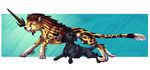  black_fur brown_hair canine cheetah dog duo feline feral foxiful fur hair holding_object holding_weapon mammal melee_weapon paws simple_background standing sword weapon yellow_eyes 