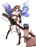  antique_firearm boots breasts brown_gloves brown_hair butterfly_hair_ornament cleavage covered_nipples detached_sleeves firearm firelock flintlock full_body gloves gun hagi_(oshiro_project) hair_ornament holding holding_gun holding_weapon large_breasts long_hair navel official_art oshiro_project oshiro_project_re pleated_skirt red_eyes skirt solo thighhighs torn_clothes torn_legwear transparent_background weapon white_skirt yuuki_kira 