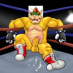  balls blood blush bowser boxer_briefs boxing_gloves clothed clothing cum cum_on_balls cum_on_ground cum_on_leg cum_on_penis disemobied_hand duo erection exhausted fighting_ring footwear humanoid_penis hunterpornokami male mario_bros muscular muscular_male nintendo nipples nosebleed open_mouth partially_clothed pecs penis shiny shoes surprise sweat underwear video_games 