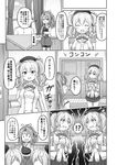  1boy 3girls :d admiral_(kantai_collection) beret clone comic commentary_request curly_hair dual_persona epaulettes explosive greyscale hat kantai_collection kashima_(kantai_collection) long_hair military military_uniform mine_(weapon) monochrome multiple_girls muneate naval_uniform nichika_(nitikapo) open_mouth pleated_skirt ponytail skirt smile spoken_interrobang translated twintails uniform zuihou_(kantai_collection) 