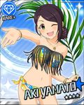  bikini black_hair blush card_(medium) character_name green_eyes idolmaster idolmaster_cinderella_girls long_hair palm smile stars summer wink yamato_aki 