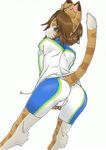  1girl animal_ears artist_request ass bike_shorts bloody_roar blush brown_hair cameltoe cat_ears cat_girl cat_tail from_behind furry green_hair leaning leaning_forward looking_at_viewer looking_back nonomura_uriko short_hair smile solo tail 