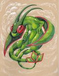  ambiguous_gender feral flygon foxiful nintendo pok&eacute;mon red_eyes simple_background solo traditional_media_(artwork) video_games 