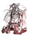  black_and_white bleach hollow_(bleach) horns kurosaki_ichigo long_hair mask nikolas_draper-ivey ripped_clothing sketch skull sword 