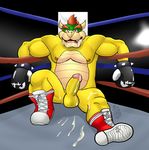  balls blood blush bowser boxer_briefs boxing_gloves clothed clothing cum cum_on_balls cum_on_ground cum_on_leg cum_on_penis disemobied_hand duo erection exhausted fighting_ring footwear humanoid_penis hunterpornokami male mario_bros muscular muscular_male nintendo nipples nosebleed open_mouth partially_clothed pecs penis shiny shoes surprise sweat underwear video_games 