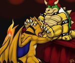  2015 3_toes anal anthro bed bowser charizard charizardon circumcised duo erection flaming_tail hand_on_head hi_res humanoid_penis koopa male male/male mario_bros may825 membranous_wings muscular muscular_male nintendo nude oral pecs penetration penis pok&eacute;mon precum reptile rimming scalie sex toes video_games wings 