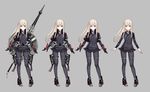  alternate_costume blonde_hair blue_eyes character_sheet cropped_jacket full_body grey_background high_heels iron_cross kantai_collection lance long_hair long_sleeves luicent microskirt multiple_views pantyhose pleated_skirt polearm shield simple_background skirt standing tera_online u-511_(kantai_collection) variations weapon weapon_on_back 