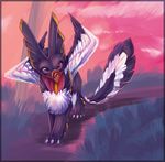  avian day feathered_wings feathers feral foxiful gryphon hybrid outside purple_eyes solo standing wings 