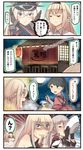  4koma :d =_= ^_^ anger_vein bare_shoulders beamed_eighth_notes bismarck_(kantai_collection) black_gloves black_hair blonde_hair blue_eyes bowl braid capelet closed_eyes comic commentary detached_sleeves eating eighth_note eighth_rest food french_braid gloves graf_zeppelin_(kantai_collection) hair_between_eyes half_note hat highres holding holding_bowl houshou_(kantai_collection) ido_(teketeke) japanese_clothes kantai_collection kimono long_hair long_sleeves military military_uniform multiple_girls musical_note noodles open_mouth peaked_cap pink_kimono ponytail quarter_note ramen revision shaded_face sharp_sign sidelocks smile speech_bubble staff_(music) translated twintails uniform warspite_(kantai_collection) whole_rest x_arms 
