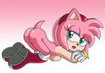  all_fours amy_rose ass_up bedroom_eyes big_butt big_eyes black_nose boots bracelet breast_squish breasts butt clothing eyelashes female footwear fur gloves gradient_background green_eyes half-closed_eyes headband hedgehog inviting jewelry mammal mostly_nude open_mouth pink_fur raised_tail seductive simple_background solo sonic_(series) sonictopfan 