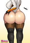  1girl ass ass_grab breasts from_behind huge_ass huge_breasts jay-marvel leotard mercy_(overwatch) overwatch simple_background solo thick_thighs thighhighs 