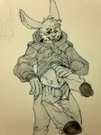  2016 absurd_res anthro band-aid bandage briefs clothed clothing clothing_lift disembodied_hand fur grope hi_res hoodie lagomorph male mammal midriff monochrome navel one_eye_closed open_pants pencil_(artwork) rabbit resisting shirt shirt_lift sketch solo_focus stoney_(tzarvolver) traditional_media_(artwork) tzarvolver underwear 
