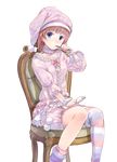  atelier_(series) atelier_rorona bangs bloomers blue_eyes bow brushing_teeth center_frills chair cheek_bulge commentary_request detached_collar frills hat holding kishida_mel looking_at_viewer loose_thighhigh nightcap official_art pajamas pink_bow pink_hair pink_pajamas pom_pom_(clothes) puffy_shorts rororina_fryxell short_hair shorts sitting solo striped striped_legwear toothbrush toothbrush_in_mouth toothpaste transparent_background underwear wrist_cuffs 