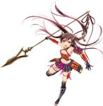  :o black_legwear bow breasts brown_hair checkered checkered_skirt elbow_gloves flat_chest full_body geta gloves holding holding_spear holding_weapon long_hair murakami_yuichi official_art oshiro_project oshiro_project_re pink_bow pink_ribbon platform_footwear pleated_skirt polearm purple_eyes ribbon sakuma_kanazawa_(oshiro_project) skirt small_breasts solo spear tabi thighhighs transparent_background two_side_up v-shaped_eyebrows weapon 