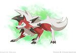  ambiguous_gender canine claws fak&eacute;mon feral fur fusion green_eyes lycanroc mammal nintendo pok&eacute;mon red_fur solo teeth tomycase video_games white_fur 