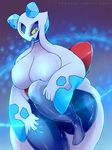  2017 5_fingers anthro big_breasts big_butt blue_eyes breasts butt dancing digital_media_(artwork) female froslass ghost humanoid looking_at_viewer napdust nintendo pok&eacute;mon simple_background slightly_chubby solo spirit thick_thighs video_games yellow_sclera 