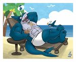  2014 ?! abs beach beverage chair clothing cloud lounge_chair male muscular musical_note nintendo palm_tree pok&eacute;mon seaside sharpedo swimsuit table takataka tree video_games water 