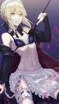  apron artoria_pendragon_(all) artoria_pendragon_(swimsuit_rider_alter) bangs bikini black_legwear blonde_hair braid breasts commentary_request fate/grand_order fate_(series) french_braid frilled_apron frills hand_up highres holding hood hoodie jacket leg_garter lip-mil maid_bikini maid_headdress navel open_clothes open_hoodie open_jacket parted_lips sidelocks small_breasts smile solo swimsuit thighhighs waist_apron yellow_eyes 