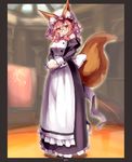  alternate_costume animal_ears apron bare_shoulders bespectacled braid breasts commentary_request dress ears_through_headwear enmaided fate/extra fate_(series) fox_ears fox_tail frills glasses highres large_breasts long_dress long_hair looking_at_viewer maid maid_apron maid_headdress pink_hair solo sue_(bg-bros) tail tamamo_(fate)_(all) tamamo_no_mae_(fate) victorian_maid waist_apron wrist_cuffs yellow_eyes 