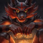  2018 5_fingers black_fur claws digital_media_(artwork) feline fur incineroar kenket looking_at_viewer mammal nintendo pok&eacute;mon pok&eacute;mon_(species) red_fur smile solo video_games yellow_eyes 