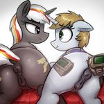  2017 absurd_res anatomically_correct anatomically_correct_pussy animal_genitalia animal_pussy anus butt cutie_mark dock duo equine equine_pussy eye_contact fallout_equestria fan_character female feral hair hi_res horn littlepip mammal multicolored_hair my_little_pony pussy rear_view selenophile unicorn velvet_remedy 